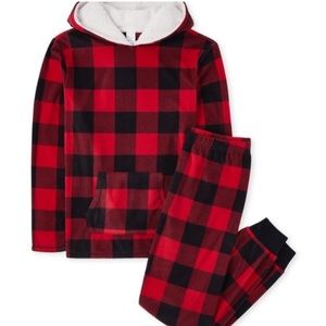 Adult Unisex Buffalo plaid fleece hoodie pajama set